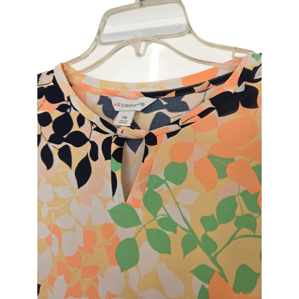 Liz Claiborne Petite Medium PM Papaya Leaf Keyhole Knit Top Elbow Sleeve NWT - Picture 7 of 11